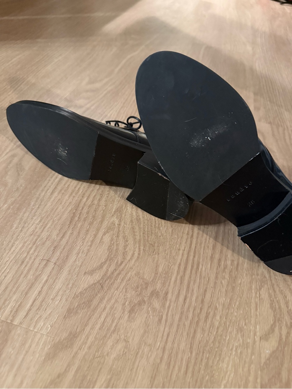 Sandro Black Leather Flats with Gold-Tone Hardware - Picture 9 of 12